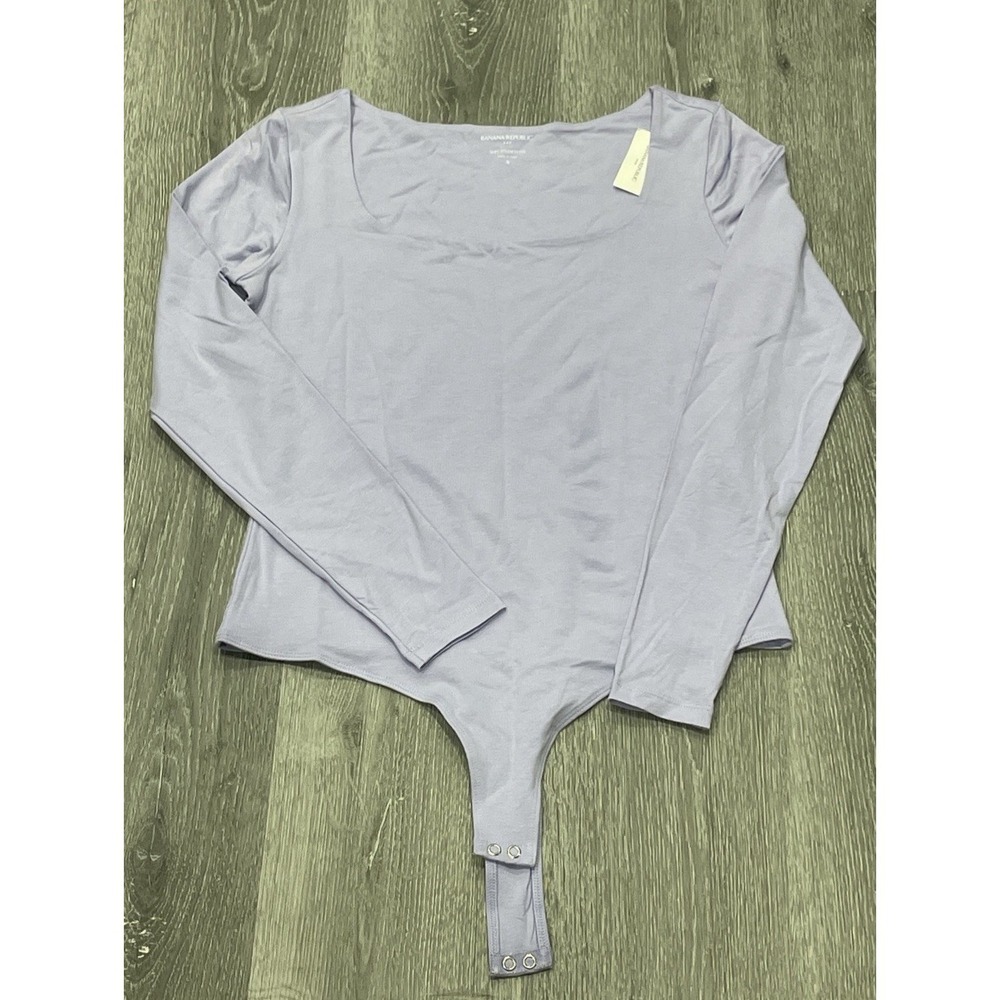 NWT Banana Republic Modal Soft Stretch Tee Bodysuit Square Neck Purple Women's S
